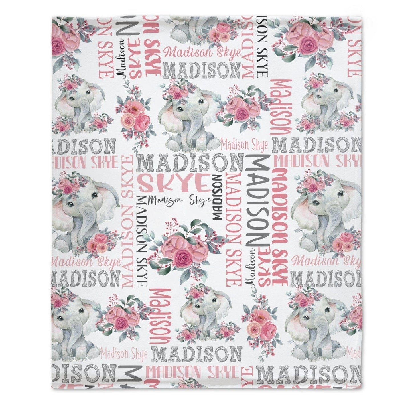 Flower Elephant Baby Girl Name Custom Blanket