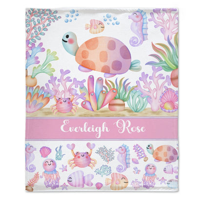 Personalized Sea Creatures Baby Blanket for Girls
