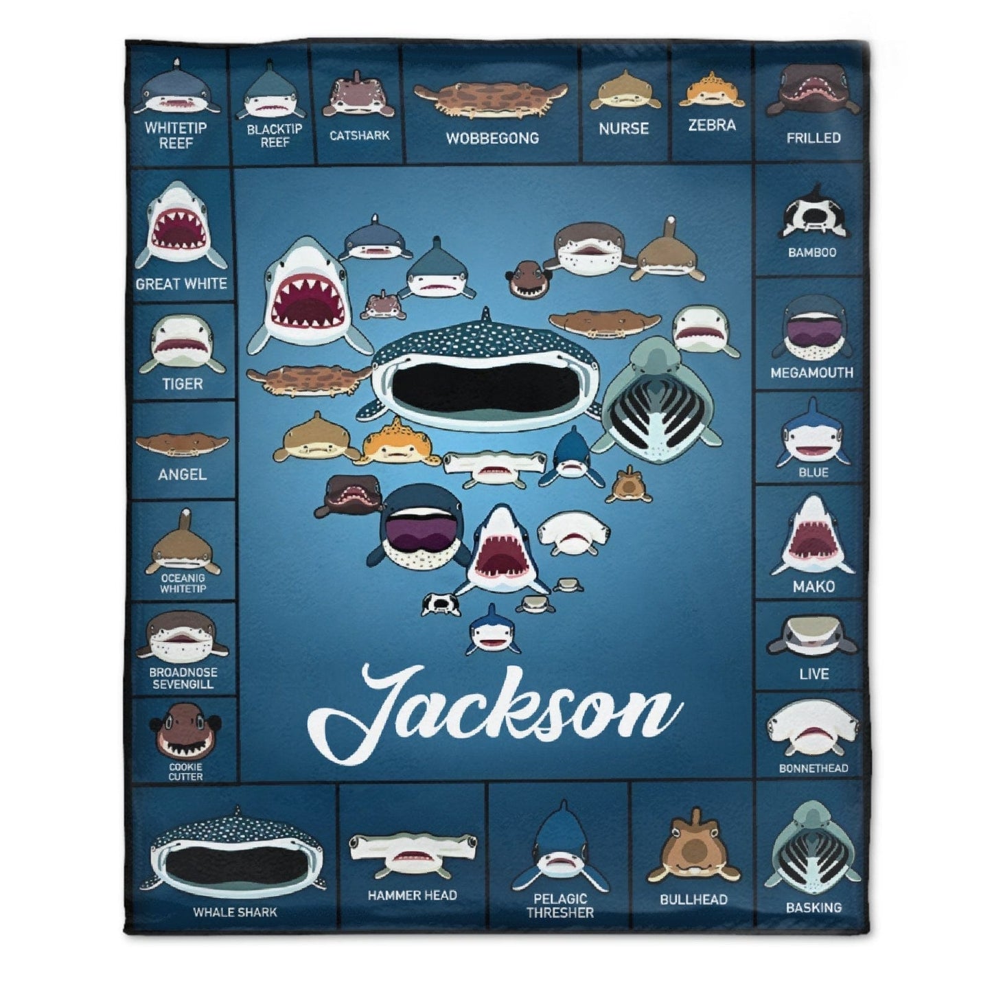 Personalized Shark Blanket Kids Custom Name Blanket