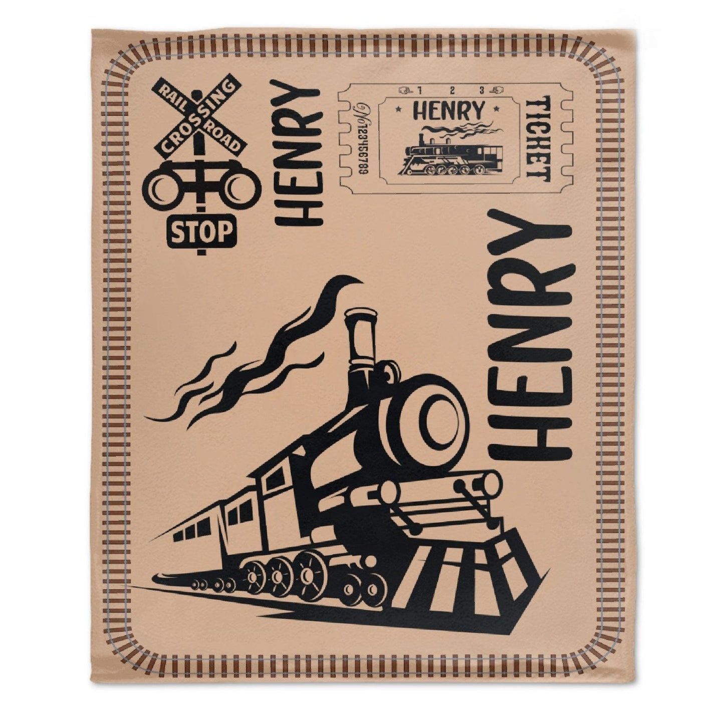Personalized Name Vintage Train Kids Blanket