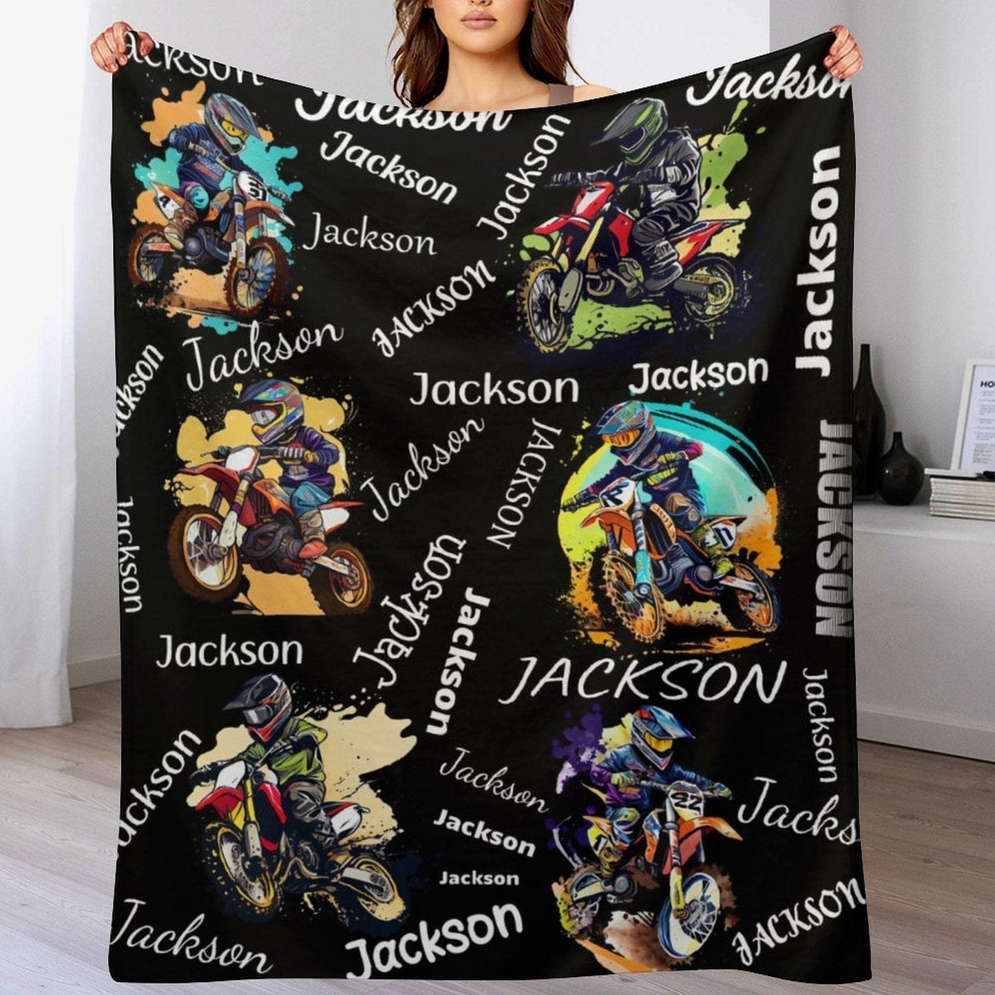 We pay shipping✈️Personalized Custom Name Motocross Rider  Blankets Blanket For Kids