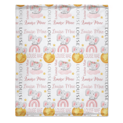 Personalized Elephant Moon and Stars Baby Blanket