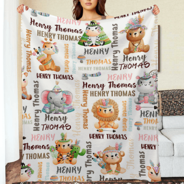 We pay shipping✈️ Personalized Woodland Animals Baby Soft Blanket - Birthday Gifts for Baby Kids