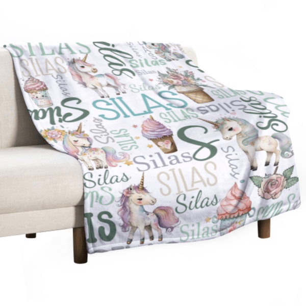 Personalized Name Custom Unicorn Baby Blanket - Gifts for Daughter Granddaughter - Birthday Gifts