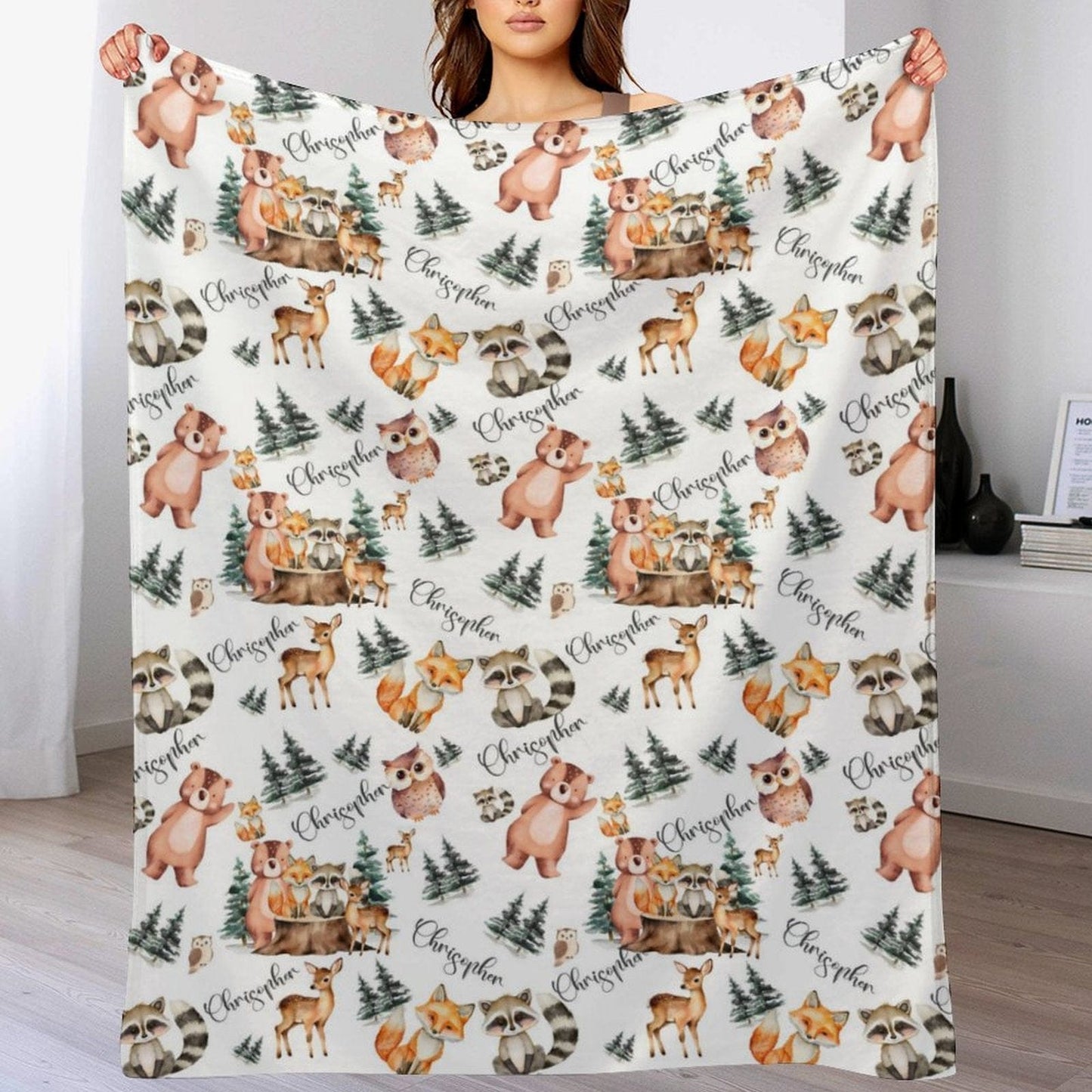 Personalized Woodland Animal Custom Baby Blanket