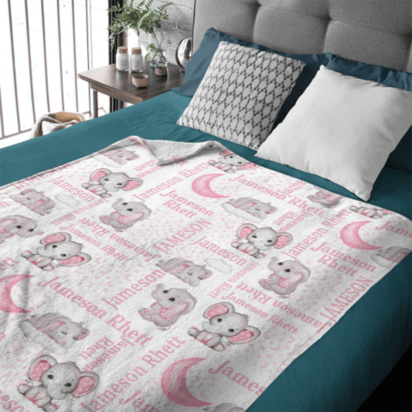 Personalized Custom Elephant Stars Baby Blanket