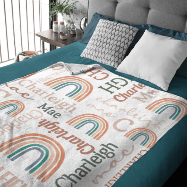 Personalized Modern Rainbow Name Pattern Baby Blanket
