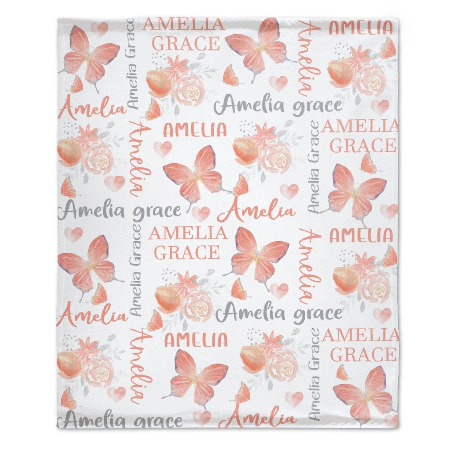 Personalized Butterfly Coral Floral Baby Girl Name Blanket