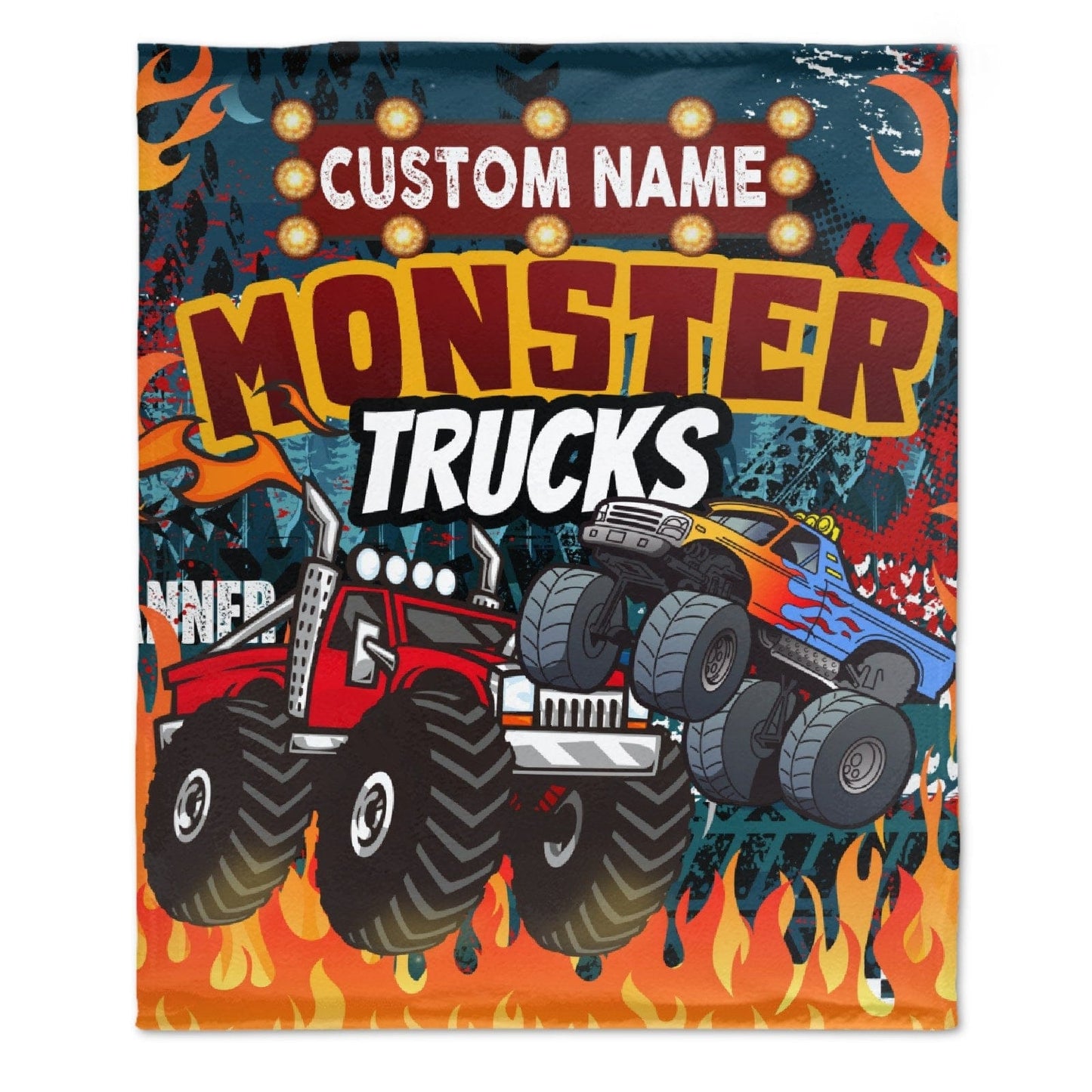 Custom Name Monster Cartoon Truck Kids Blanket