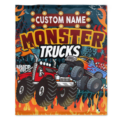 Custom Name Monster Cartoon Truck Kids Blanket
