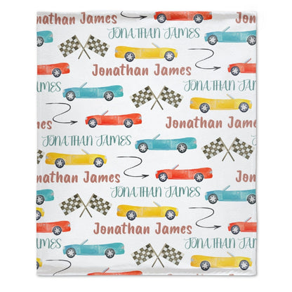 Personalized Name Race Car Baby Blanket