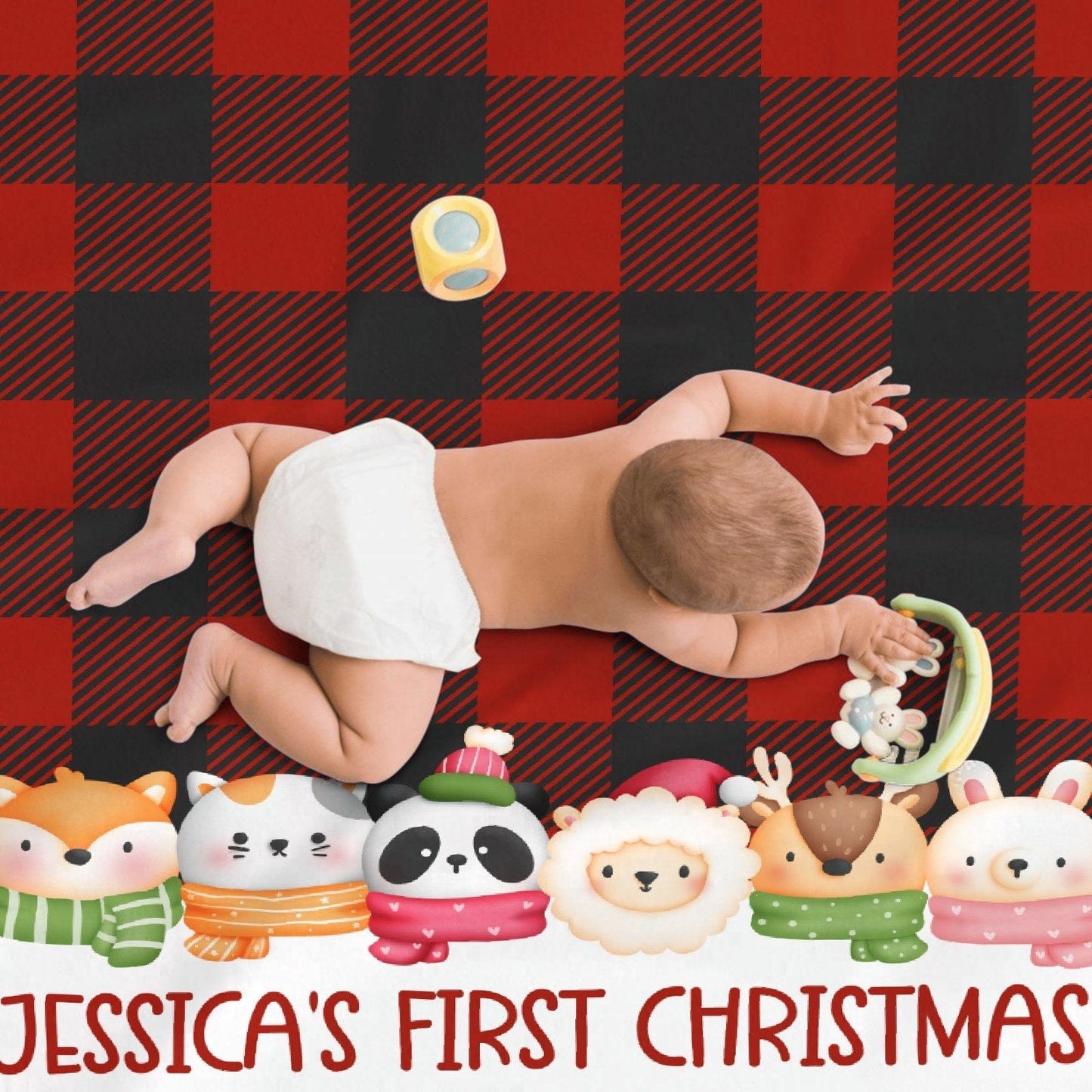 Custom Baby's First Merry Xmas Buffalo Plaid  Blanket Blanket