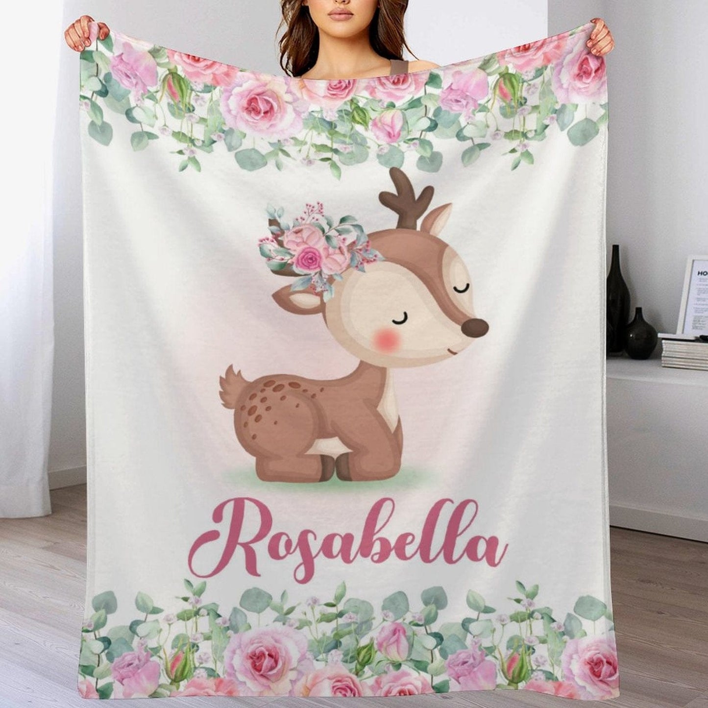 Personalized Customized Name Baby Girl Blanket-Baby Deer Blankets