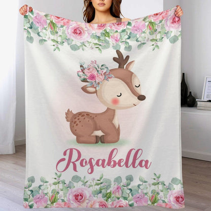 Personalized Customized Name Baby Girl Blanket-Baby Deer Blankets
