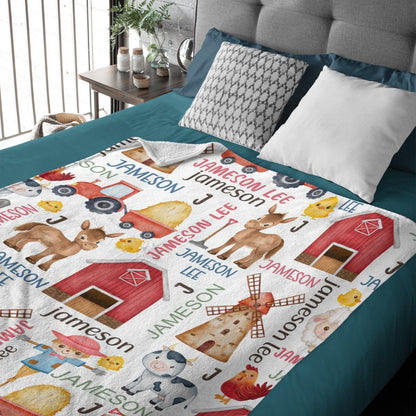 Horse Cow Barn Farm Personalized Name Baby Blanket