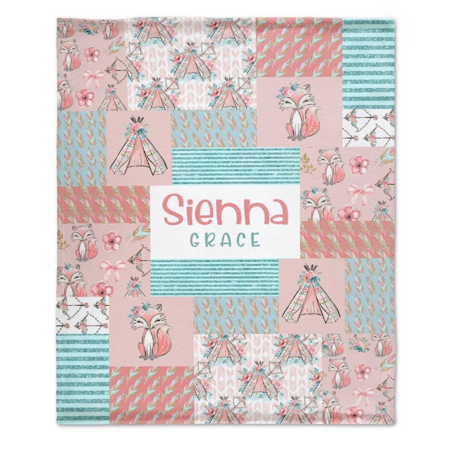 Personalized Flower Crown Fox Girls Boho Baby Blanket