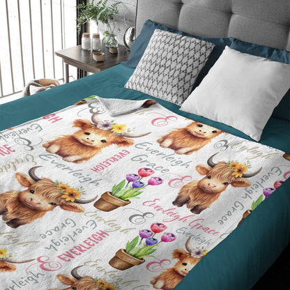 Personalized Name Baby Blanket Girl Animal Cow Blanket