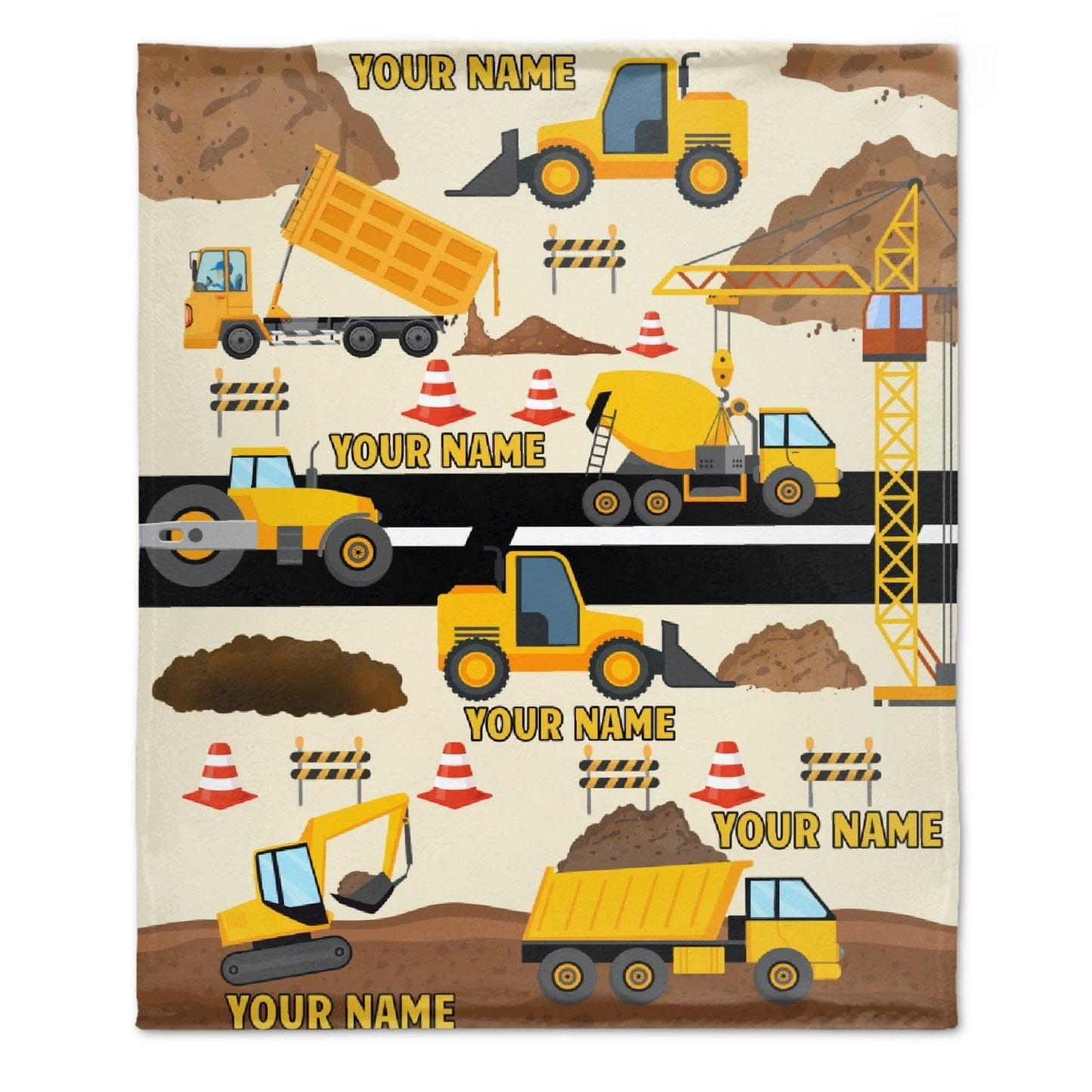 Personalized Name Construction Site Kids Blanket