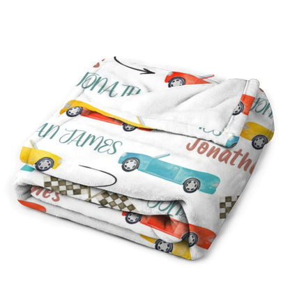 Personalized Name Race Car Baby Blanket
