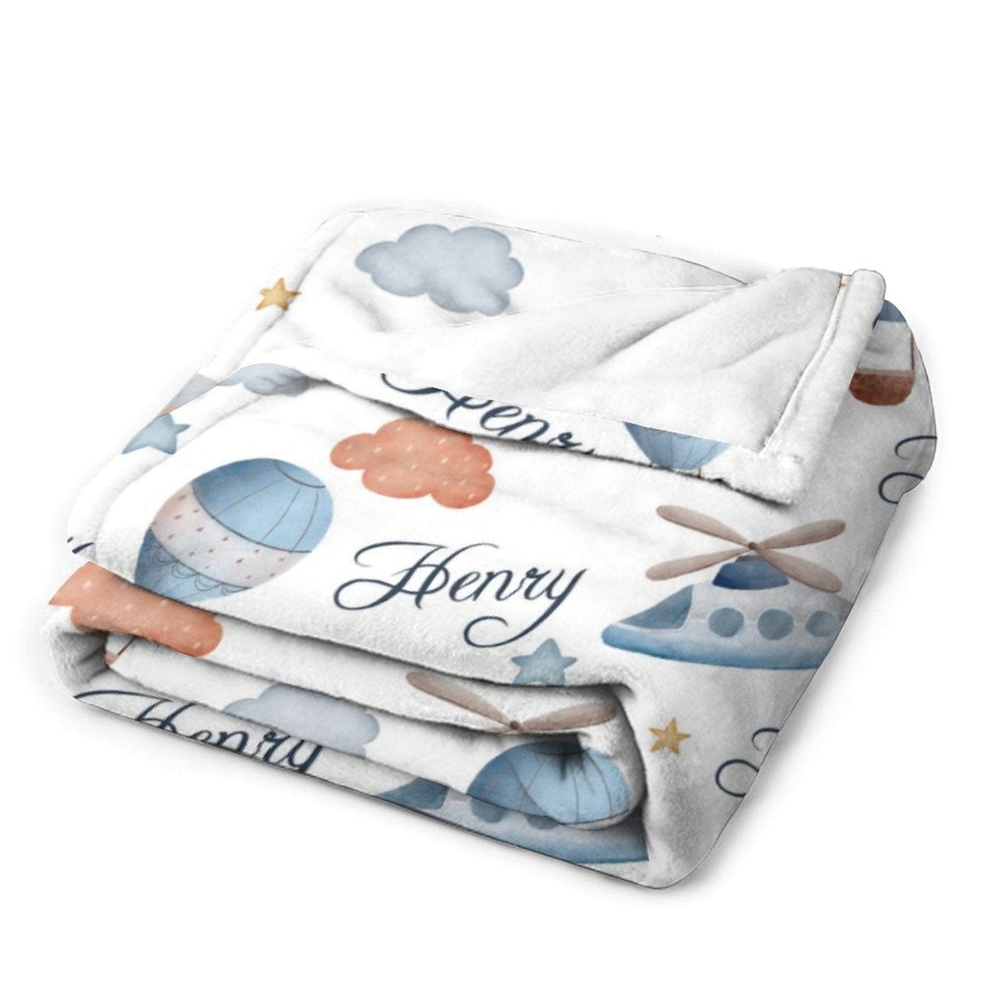 Personalized Hot Air Balloon Plane Baby Blanket
