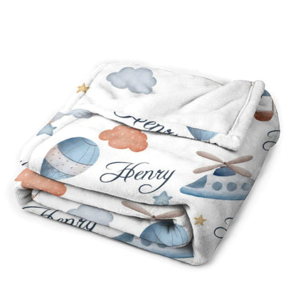 Personalized Hot Air Balloon Plane Baby Blanket