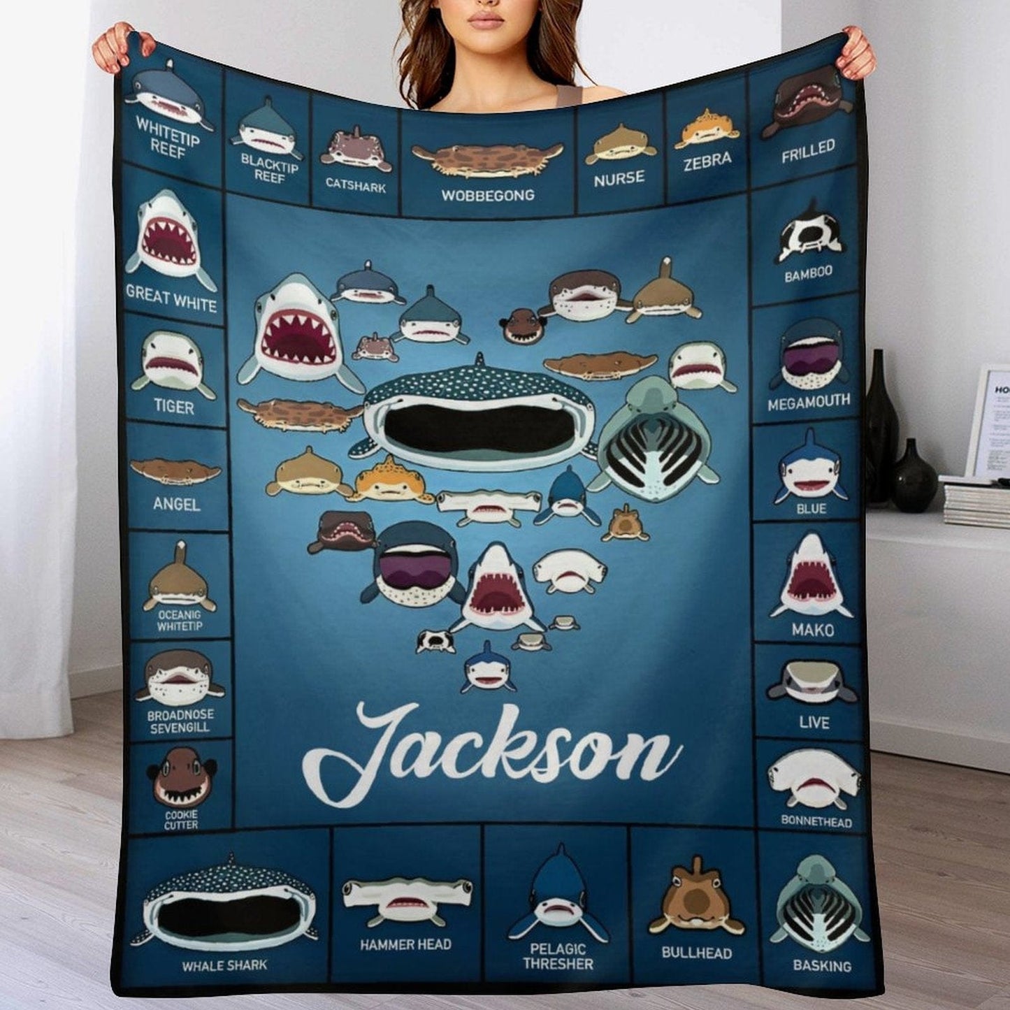 We pay shipping✈️Personalized Shark Blanket Kids Custom Name Blanket