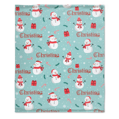 Christmas Snowman Personalized Name Blanket Christmas Gift