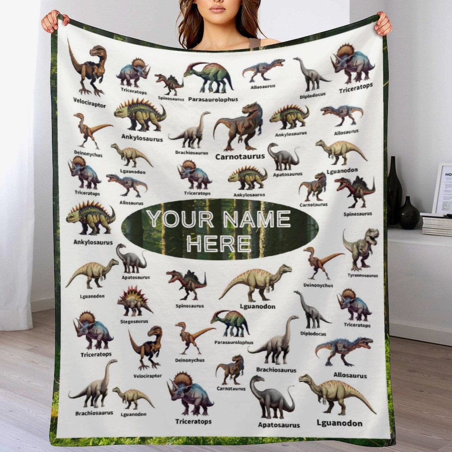 We pay shipping✈️Personalized Jurassic Dinosaur Name Custom Blanket