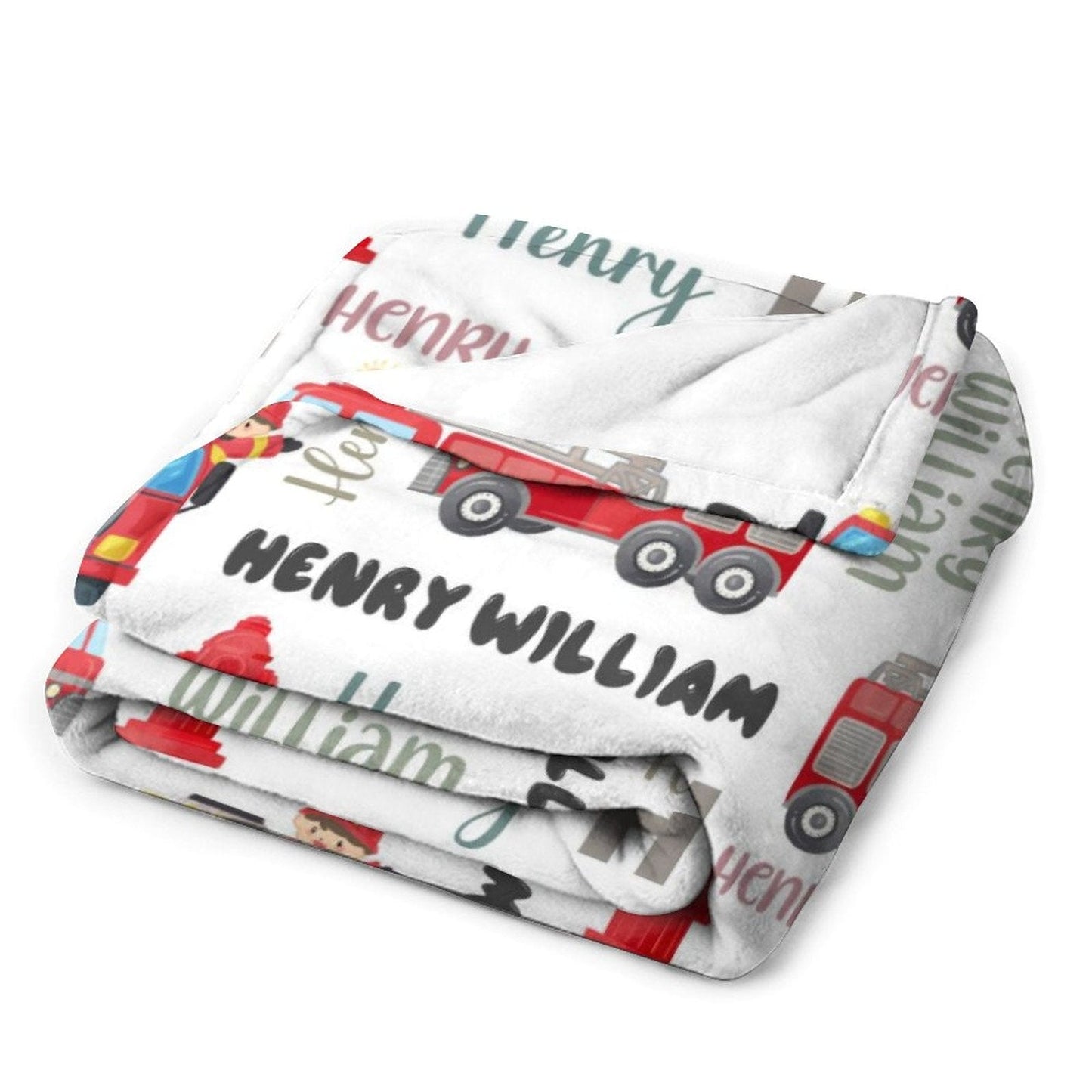 Personalized Name FireTruck Theme Baby Blanket