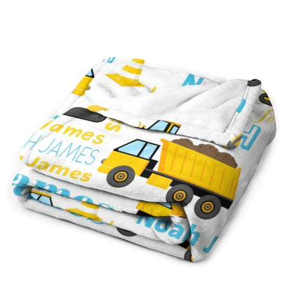 Personalized Toddler Blanket Light Construction Truck Kids Custom Blanket