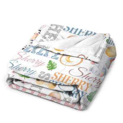 Personalized Baby Name Blanket-Custom Lion Elephant Giraffe