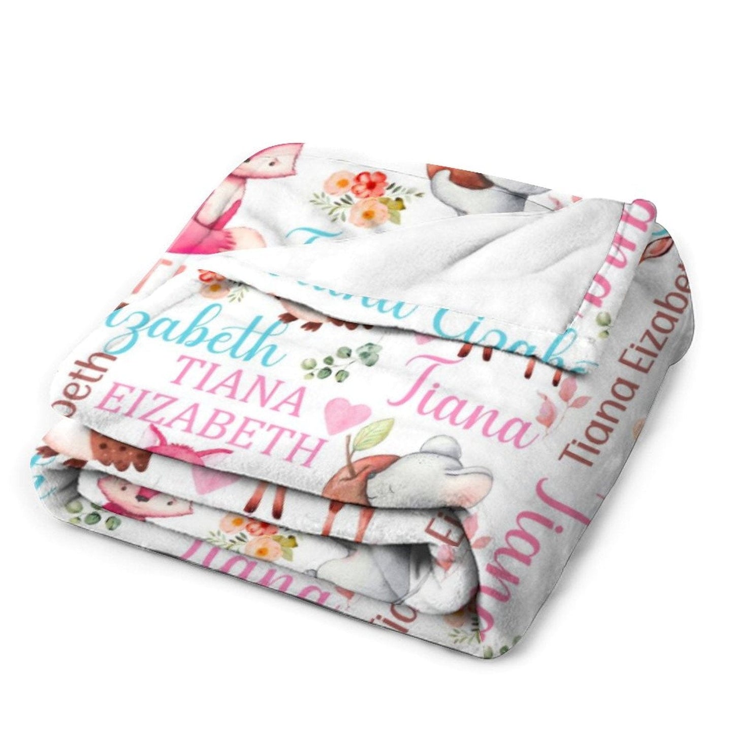 Woodland Animals Personalized Baby Girl Blanket