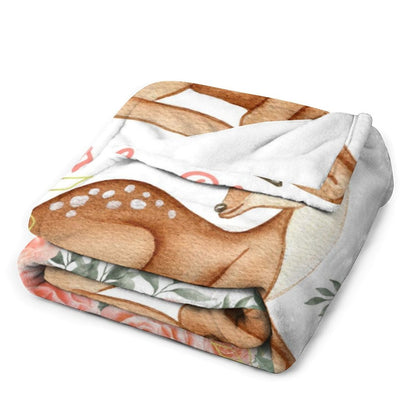 Personalized Girl Woodland Peach Floral Deer Baby Blanket
