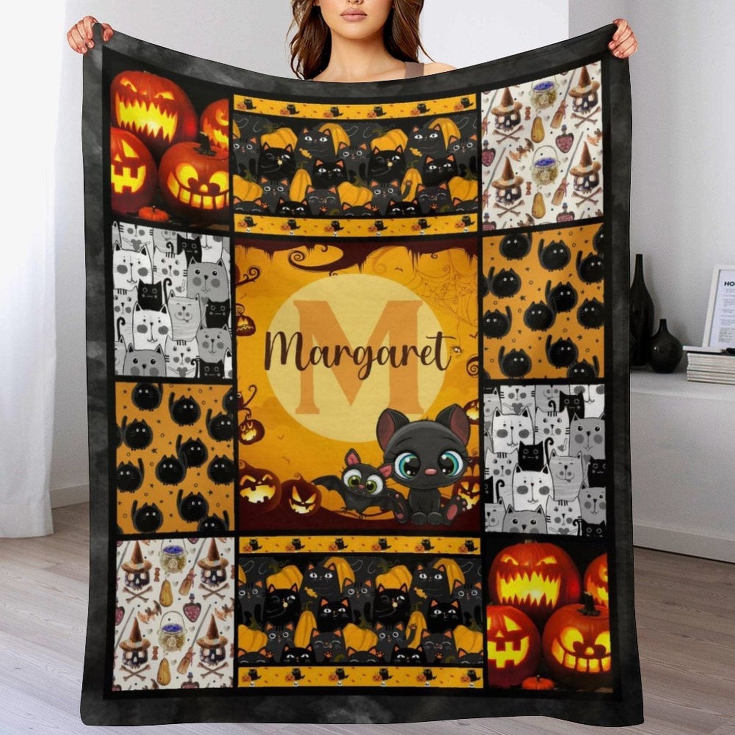 We pay shipping✈️Personalized Halloween Pumpkin Name Blanket – Custom Name Baby Blanket