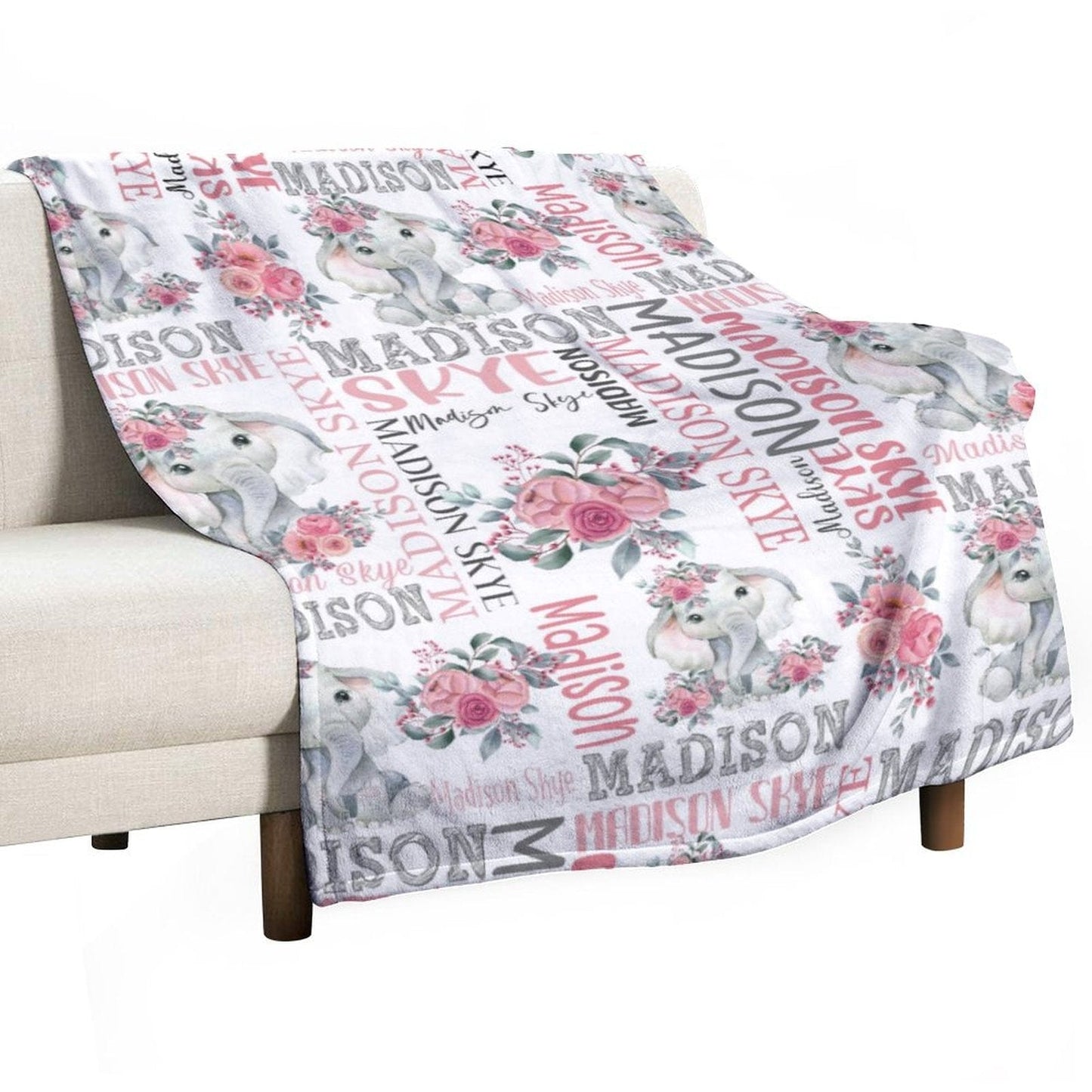 Flower Elephant Baby Girl Name Custom Blanket