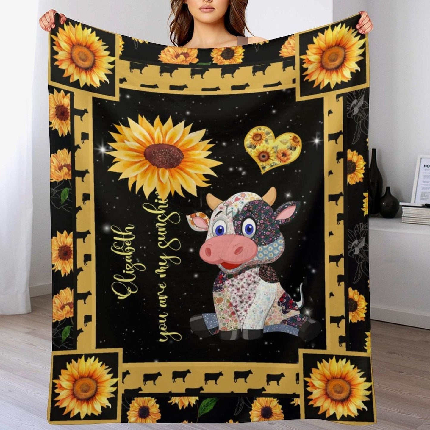 Personalized Cow Blanket - You are my sunshine