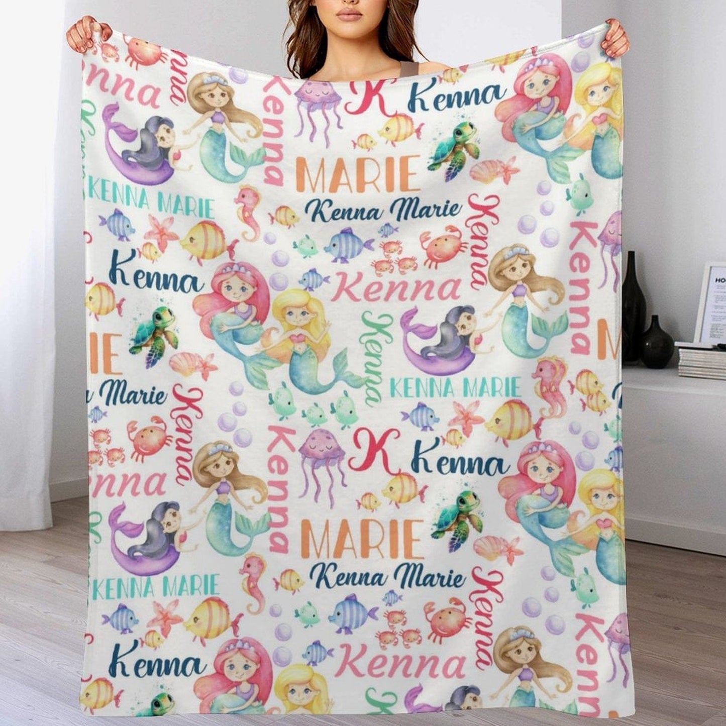 We pay shipping✈️Personalized Mermaid Name Pattern Baby Blanket