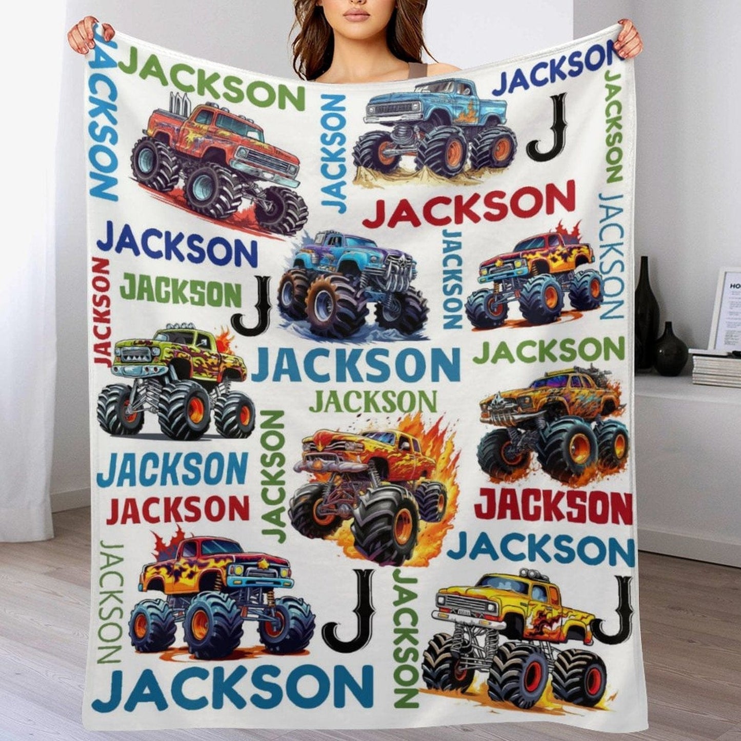 We pay shipping✈️Truck Custom Name Blanket-Personalized Baby Blanket for Girls&Boys