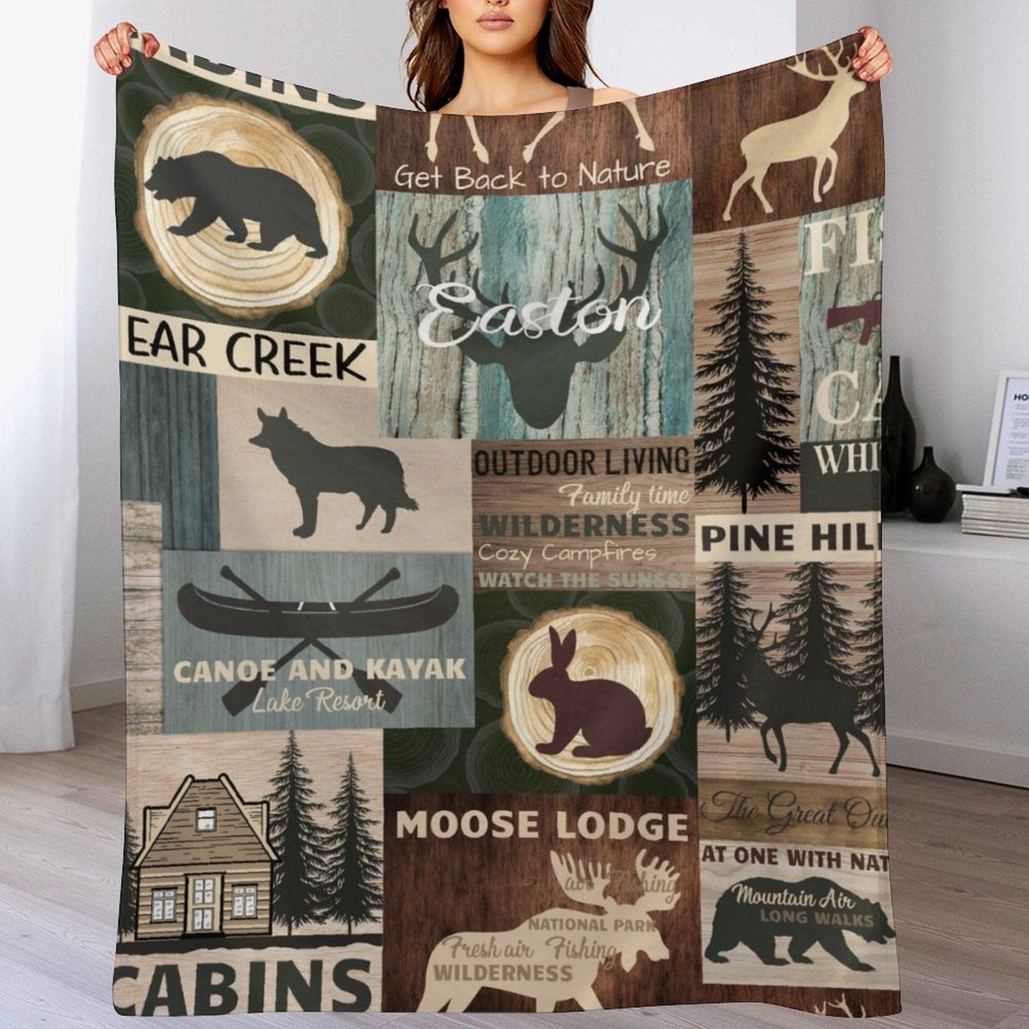 Personalized Woodland Deer and Bear Baby Blanket with Name