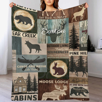 Personalized Woodland Deer and Bear Baby Blanket with Name