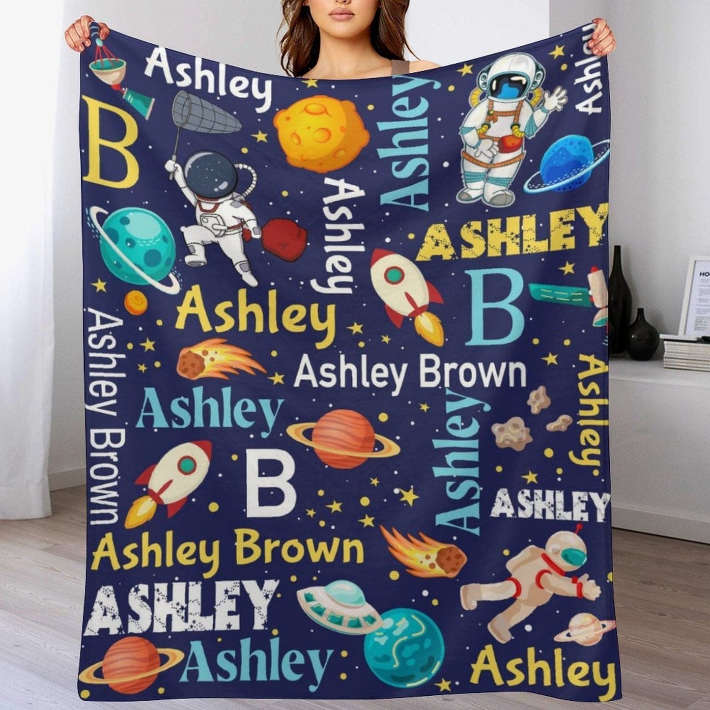 We pay shipping✈️Personalized Space Theme Blanket with Name Gift for Children