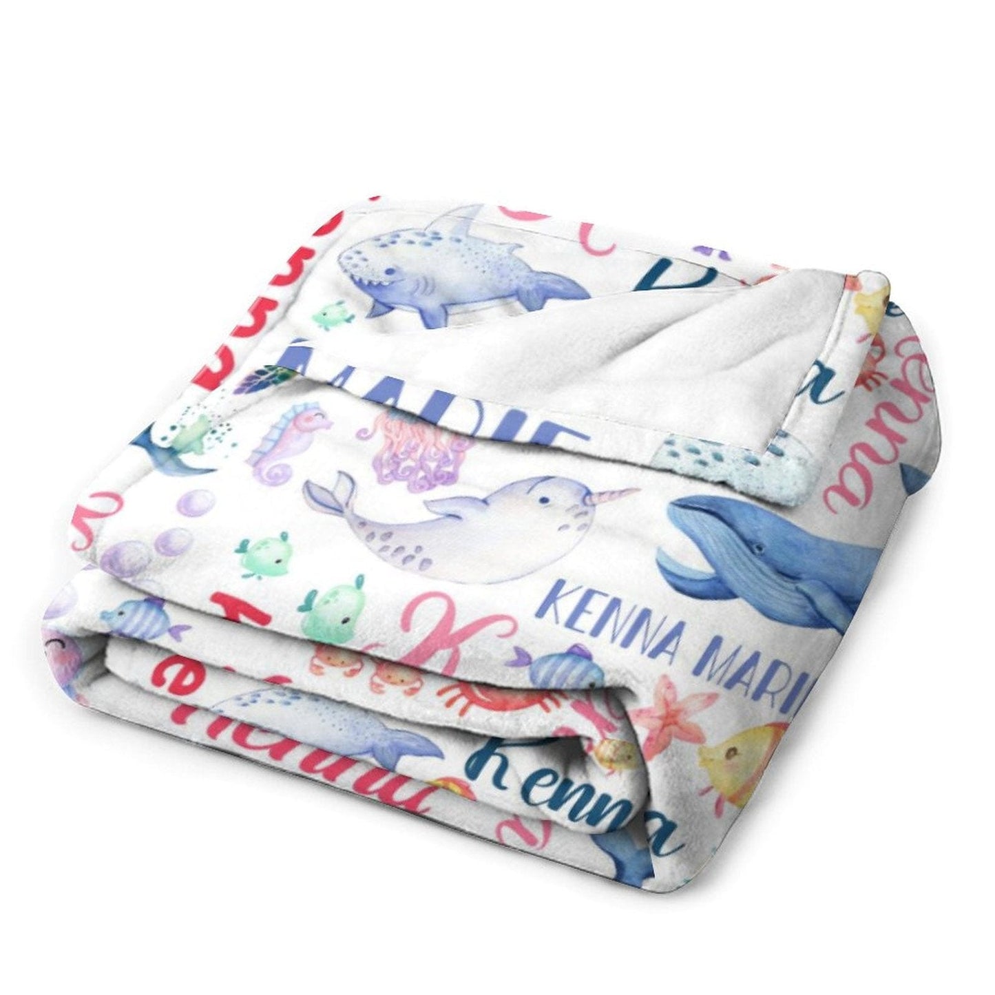 Personalized Whale Sea Animals Custom Name Baby Blanket