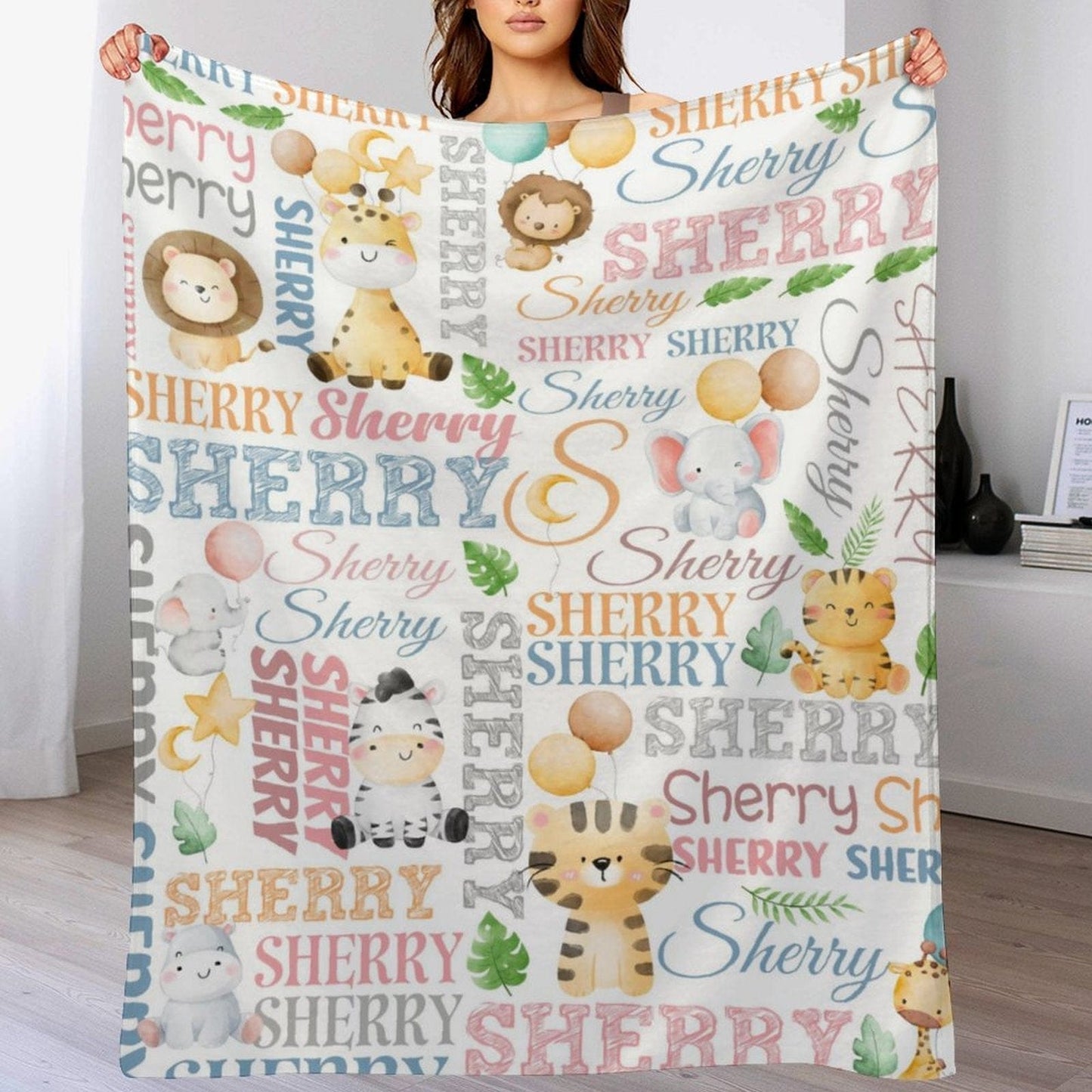 Personalized Baby Name Blanket-Custom Lion Elephant Giraffe