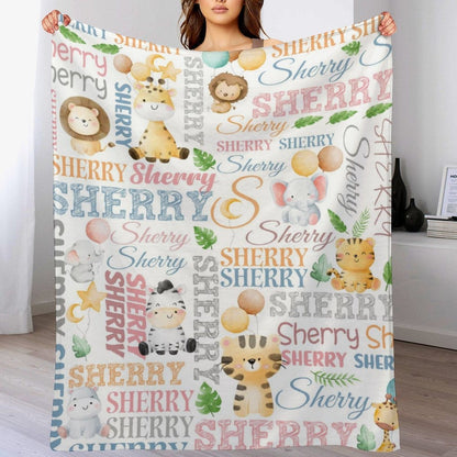 Personalized Baby Name Blanket-Custom Lion Elephant Giraffe