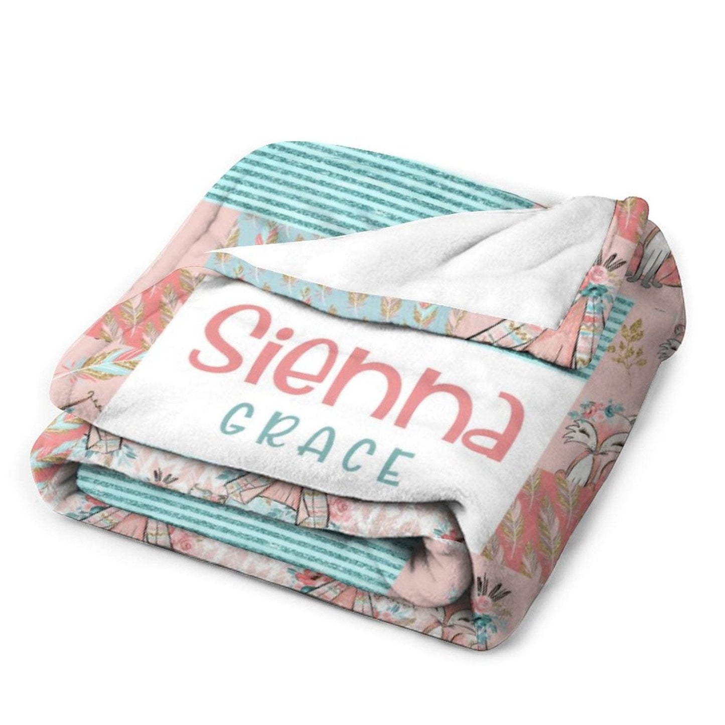 Personalized Flower Crown Fox Girls Boho Baby Blanket