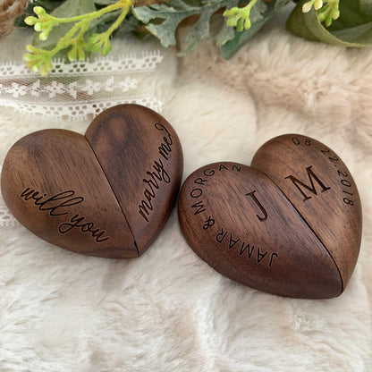 Custom Engraved Wood Heart Ring Box