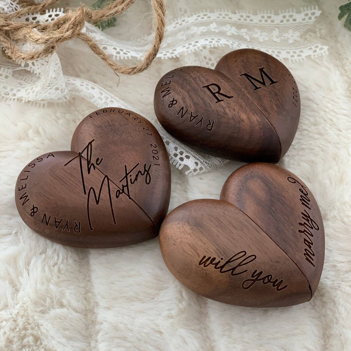 Custom Engraved Wood Heart Ring Box