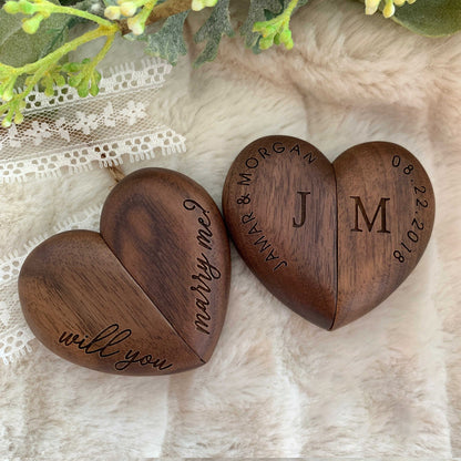 Custom Engraved Wood Heart Ring Box