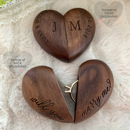 Custom Engraved Wood Heart Ring Box
