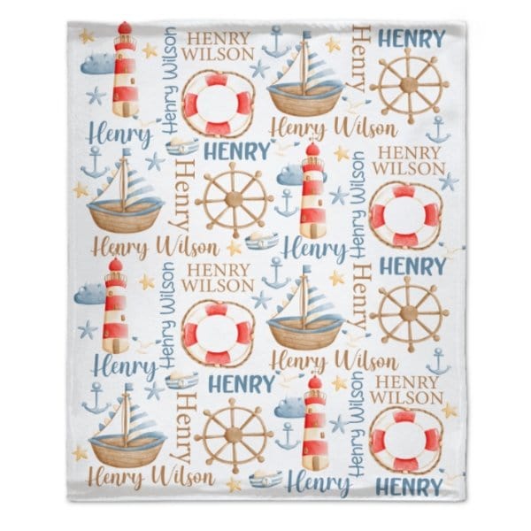 Name Custom Nautical Baby Blanket – Birthday Memorial Gift - Virudhaka